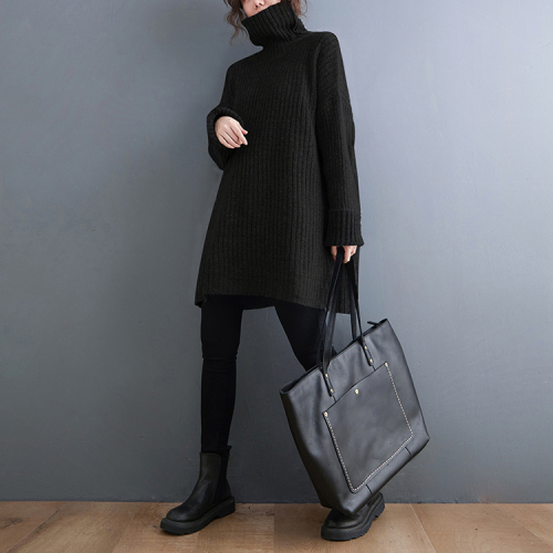 2024 winter new Korean style fat M thickened turtleneck warm mid-length knitted sweater loose