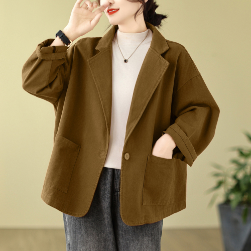 Autumn new thickened snowflake velvet solid color simple commuting large version casual suit loose cotton jacket for women