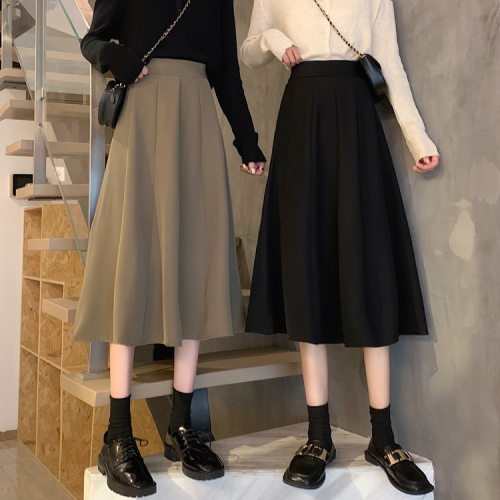 Actual shot~High-waisted skirt for women 2024 new fall style versatile slimming retro A-line mid-length umbrella skirt