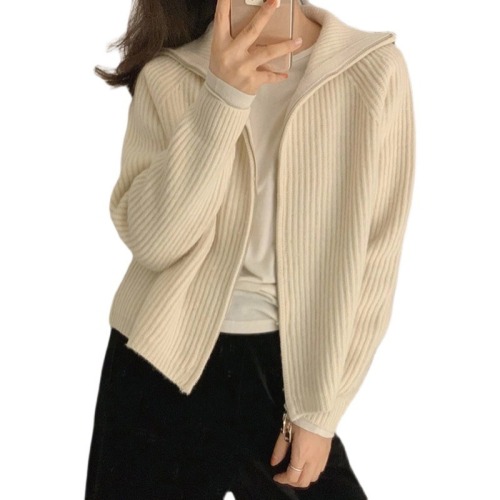 Lazy style cardigan women's knitted tops versatile autumn short style loose outer sweater jacket ins trend