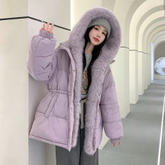 Real shot of detachable large fur collar down cotton coat for women 2024 winter new style cotton coat for small people with waist-cinching fur pie to overcome