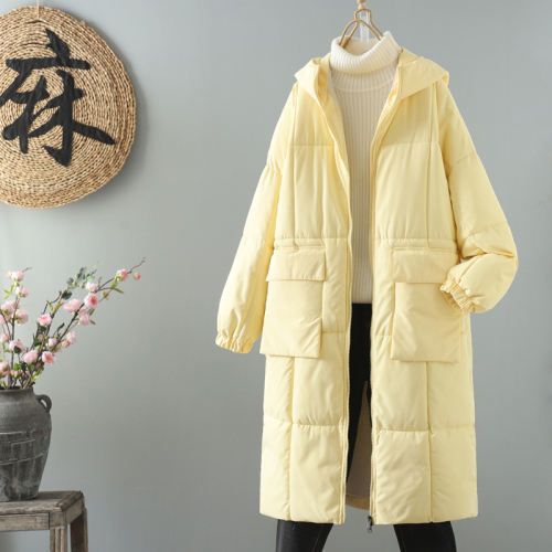 2024 autumn and winter women's new mid-length hooded zipper pocket cotton coat large size cotton fashion jacket