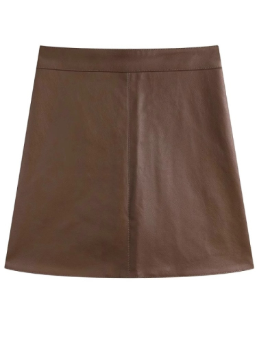 Black retro PU leather skirt A-line skirt autumn and winter women's new small high-waist slim hip skirt short skirt