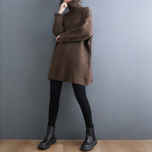 2024 winter new Korean style fat M thickened turtleneck warm mid-length knitted sweater loose