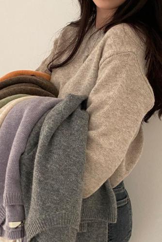 Korean basic all-match solid color soft waxy pullover sweater long-sleeved cashmere blended sweater for women 8 colors