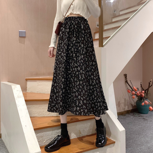 Actual shot ~ Floral skirt for women 2024 new Korean style high-waist temperament versatile mid-length chiffon skirt