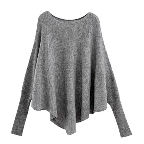 Gray bat sleeve off-shoulder top for women in autumn new style lazy relaxed loose design niche knitted sweater