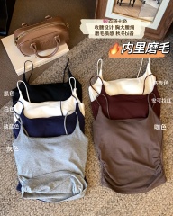 實拍~秋冬新款磨毛修身性感帶胸墊內搭吊帶背心