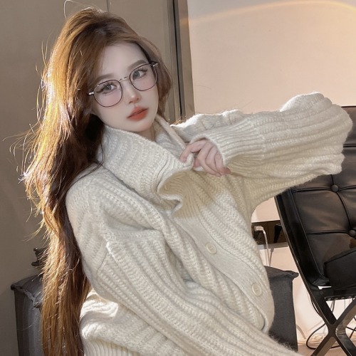 Breast fufu gentle lazy style turtleneck sweater women's autumn and winter new loose and high-quality temperament knitted soft waxy top