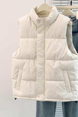 Cotton Vest Women's New 2024 Winter Lightweight Warm Sleeveless Stand Collar Vest Mother's Large Size Vest