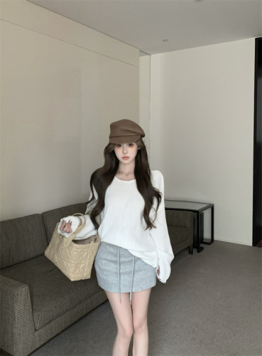 Actual shot Korean style lazy loose sweater simple knitted sweater top