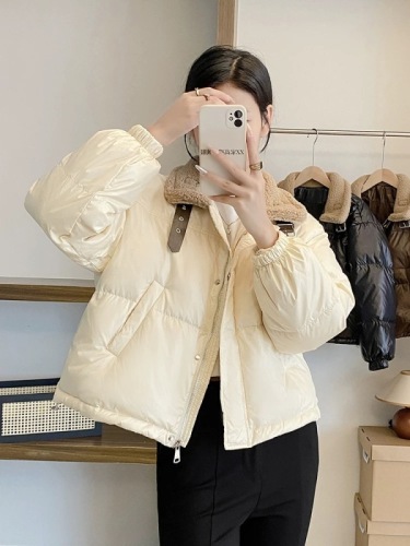 Net picture 2024 new down jacket for women winter short style small thickened warm loose leather jacket and cotton jacket