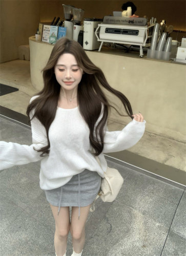 Actual shot Korean style lazy loose sweater simple knitted sweater top