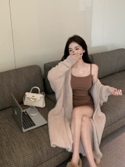 Real shot!  Pure Desire Gentle Autumn and Winter Fashionable Loose Buttonless Design Mid-Length Cardigan Sweater Jacket for Women
