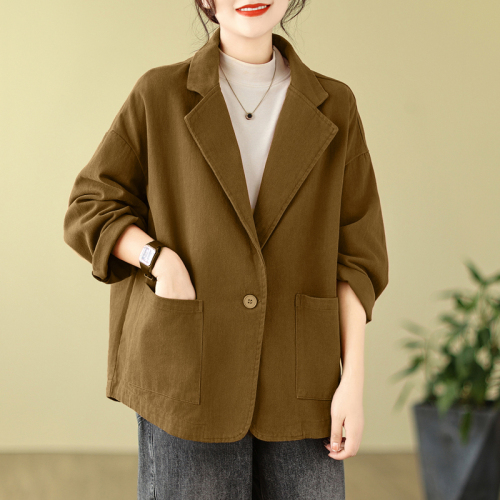 Autumn new thickened snowflake velvet solid color simple commuting large version casual suit loose cotton jacket for women