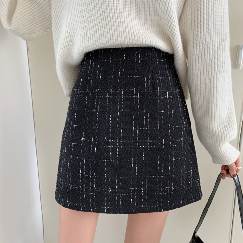 Actual shot ~ Plaid woolen skirt for women 2024 autumn and winter new style high-waist slimming A-line skirt woolen short skirt