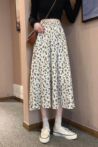 Actual shot ~ Floral skirt for women 2024 new Korean style high-waist temperament versatile mid-length chiffon skirt