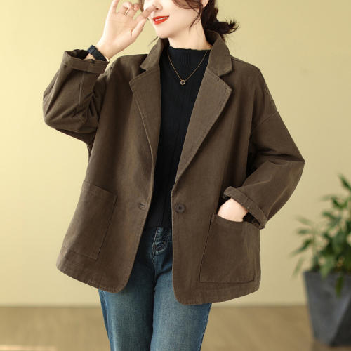 Autumn new thickened snowflake velvet solid color simple commuting large version casual suit loose cotton jacket for women