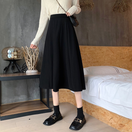 Actual shot~High-waisted skirt for women 2024 new fall style versatile slimming retro A-line mid-length umbrella skirt