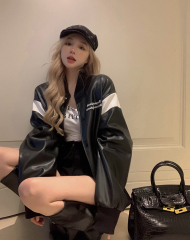 Photographed Retro Sweet Cool Spice Women's High-Grade Baseball Jacket Leather Jacket Fashion Coat