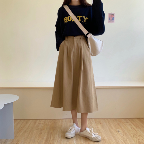 Actual shot ~ Workwear style skirt for women 2024 new autumn high waist slimming elastic waist mid-length A-line skirt