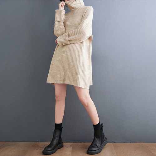 2024 winter new Korean style fat M thickened turtleneck warm mid-length knitted sweater loose