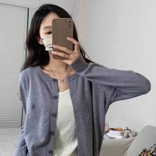 French lazy style short sweater knitted cardigan jacket for women early autumn 2024 new thin long-sleeved top