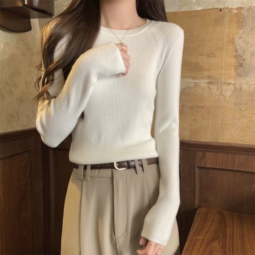 Actual shot of autumn and winter Korean style slim round neck simple and versatile solid color Andy velvet long-sleeved bottoming knitted top