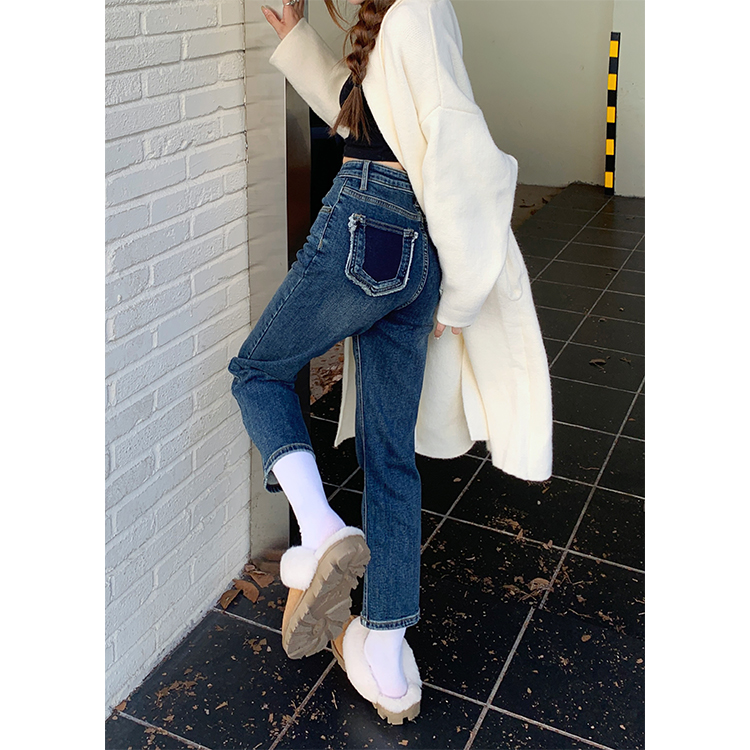 Women's High-Waisted Elastic Washed Retro Straight Leg Jeans (Photographed in Real)