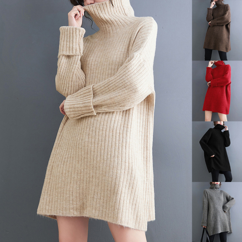 2024 winter new Korean style fat M thickened turtleneck warm mid-length knitted sweater loose