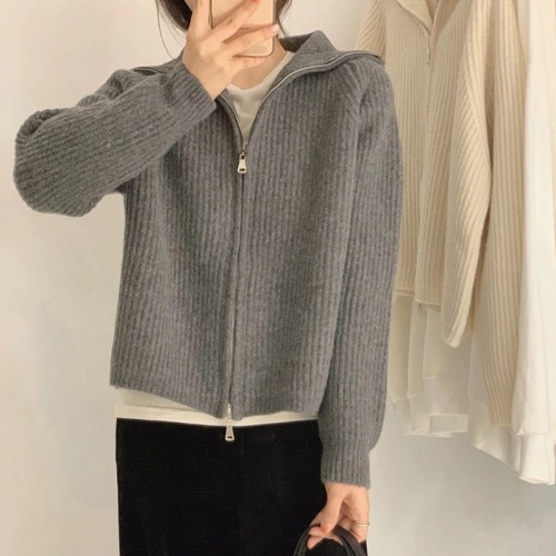 Lazy style cardigan women's knitted tops versatile autumn short style loose outer sweater jacket ins trend