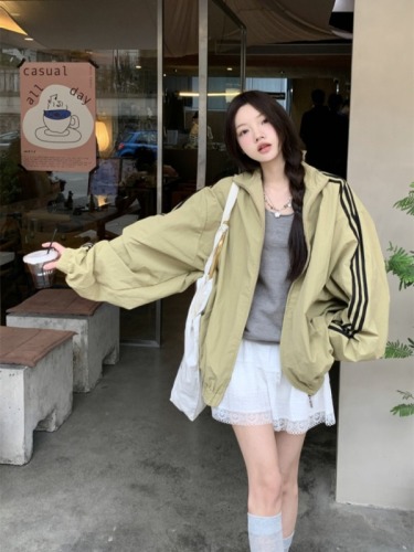 Actual shot ~ 2024 Korean style loose and versatile casual contrasting color pull-up couple jacket