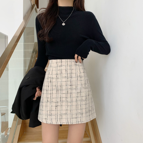 Actual shot ~ Plaid woolen skirt for women 2024 autumn and winter new style high-waist slimming A-line skirt woolen short skirt