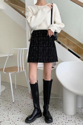 Actual shot ~ Plaid woolen skirt for women 2024 autumn and winter new style high-waist slimming A-line skirt woolen short skirt