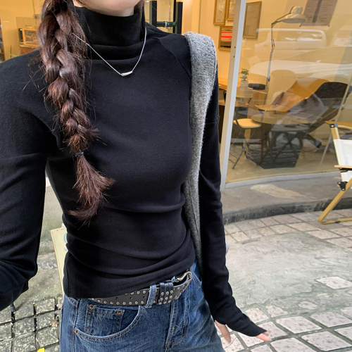 Real photos of high-neck white long-sleeved inner bottoming shirt T-shirt for women autumn and winter 2024 new Austrian velvet double-sided top