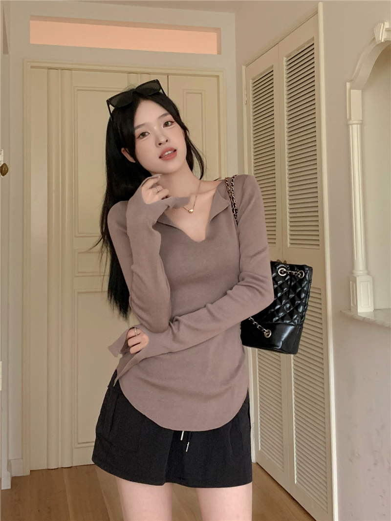 Real shot price v-neck sweater women's sweater inner layering slim fit long-sleeved top