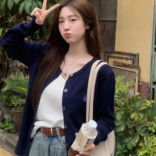 French lazy style short sweater knitted cardigan jacket for women early autumn 2024 new thin long-sleeved top