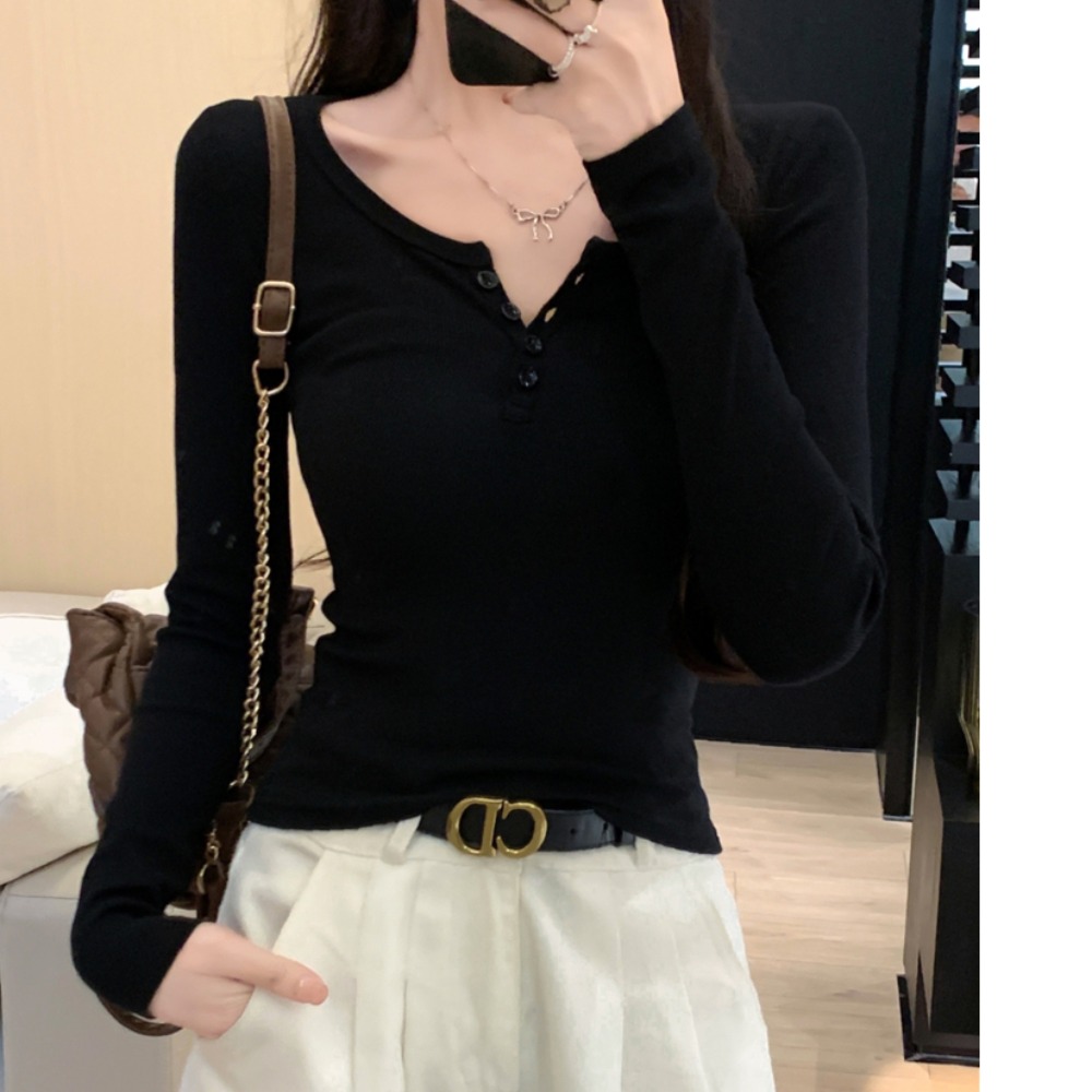 Real shot of rayon fine thread black thread long-sleeved T-shirt for thin hot girls to wear with bottoming shirt top