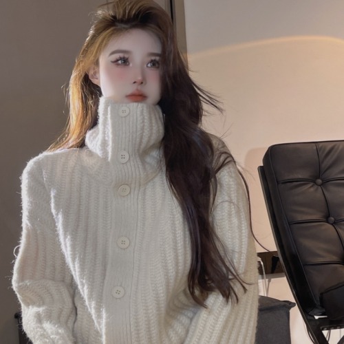 Breast fufu gentle lazy style turtleneck sweater women's autumn and winter new loose and high-quality temperament knitted soft waxy top