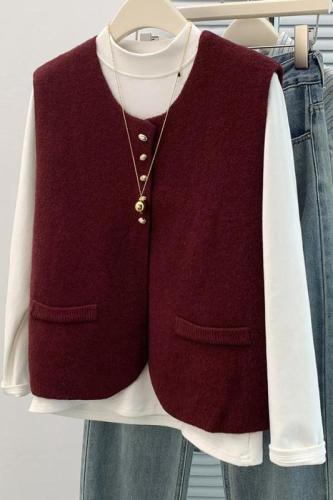 High-end knitted vest for women, French style, simple and western-style suit vest, layered outer top