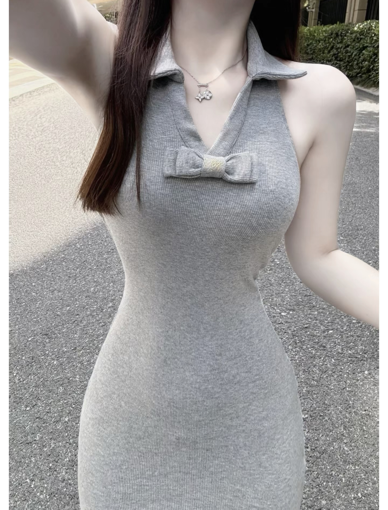 實拍翻領設計感小眾辣妹短款無袖背心上衣收腰包臀短裙套裝女