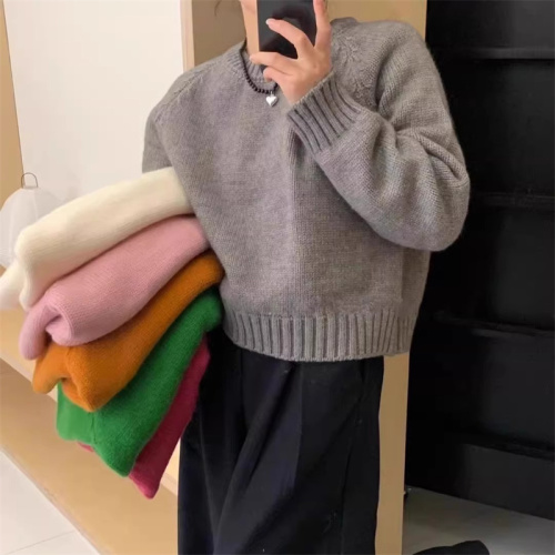 Candy-colored sweater for women in autumn and winter Korean style niche chic top loose lazy versatile versatile soft waxy lazy sweater thick