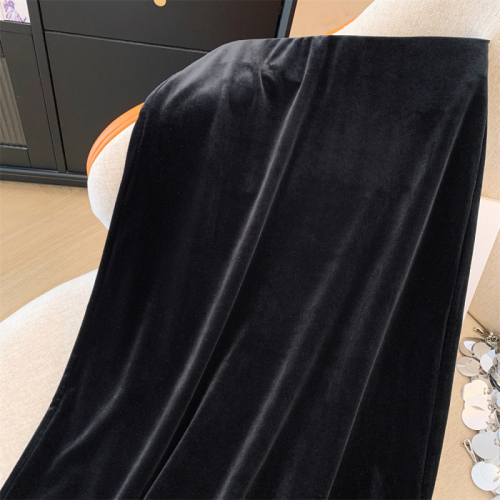 Autumn and winter retro large size velvet side slit long skirt black velvet skirt