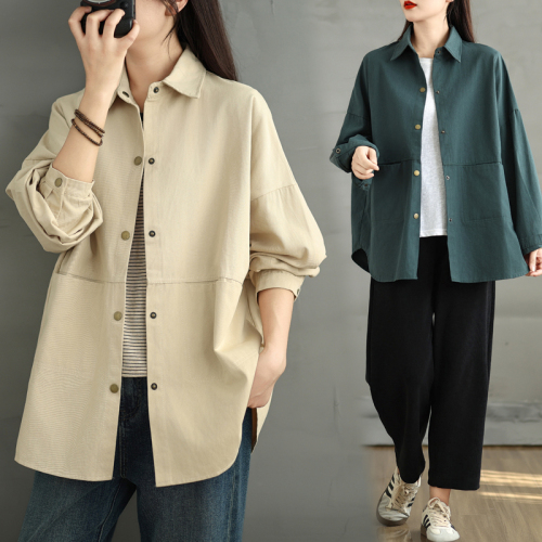 2024 New Autumn Casual Shirt Jacket Women's Loose Large Size Mid-Length Korean Cardigan Spring Autumn Top