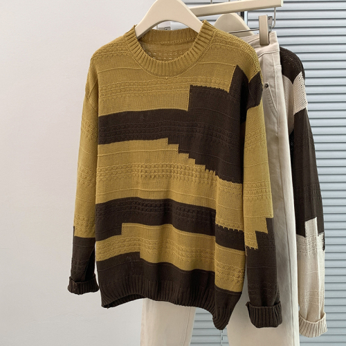 Contrast color sweater to cover belly, loose and versatile autumn clothing, casual, western and fashionable women's sweater