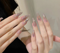 There are Liu's handmade wearable manicure wholesale 157 nude gradient glass diamond four-pointed star temperament nails