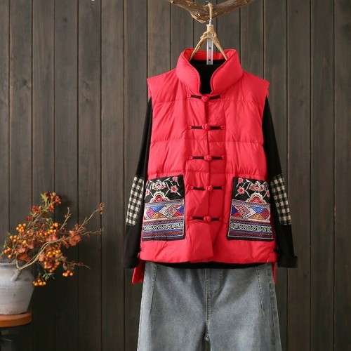 National style vest for women winter warm buckle Tang suit cotton coat ethnic style embroidered sleeveless waistcoat