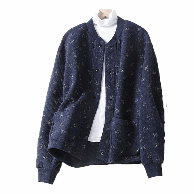 2024 autumn and winter new large size loose quilted printed long-sleeved jacket cardigan baseball uniform