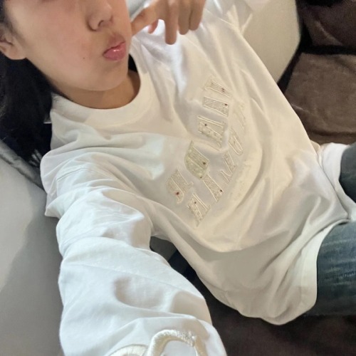 Korean style hiphop white letter long-sleeved T-shirt for women spring and autumn loose oversize Harajuku style versatile top trendy