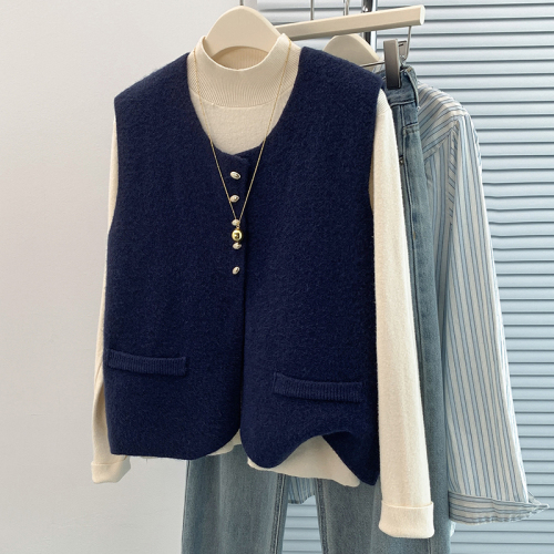 High-end knitted vest for women, French style, simple and western-style suit vest, layered outer top